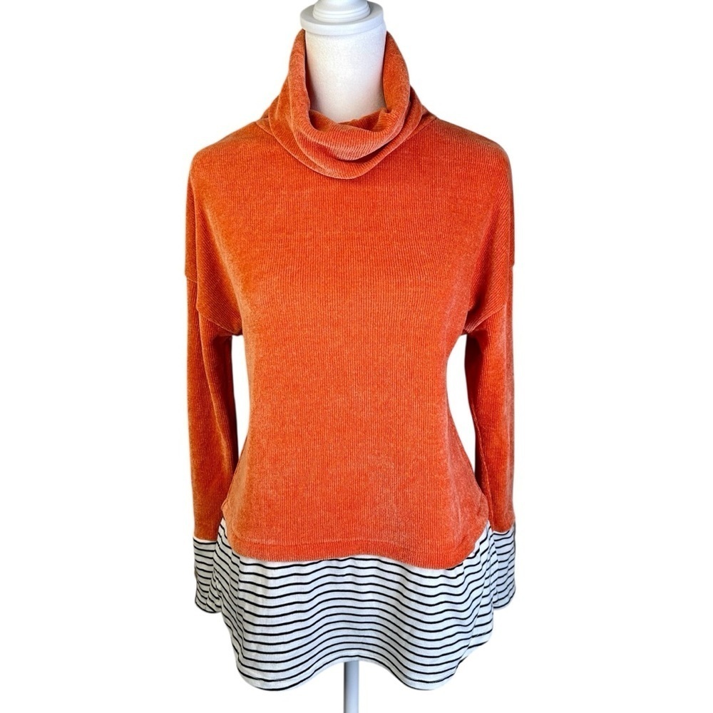 THML Cowl Neck Sweater with Striped Hem and Cuffs Size S